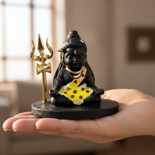 Image of HindCraft Bal Shiva Idol for Home Decor | Meditating Mahadev Statue with Trishul for Puja Room, Temple & Spiritual Gift