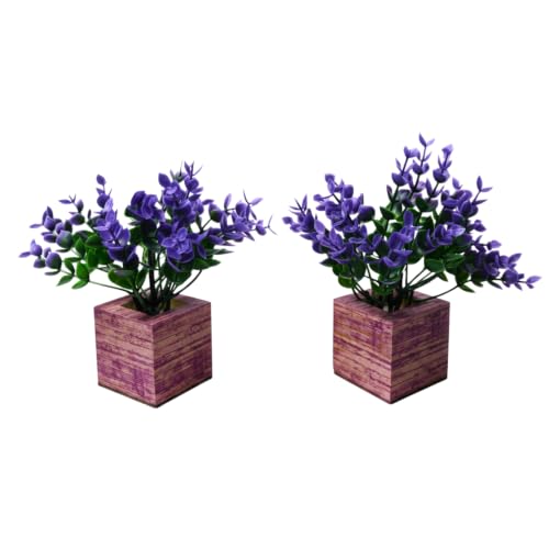 Image of DecoreBugs Artificial Eucalyptus Plant with Plastic Pot (Pack of 2) | 12 cm Height | Mini Potted Plants for Shelf Decor, Home, Office, Living Room, Desk & Table Item Decoration