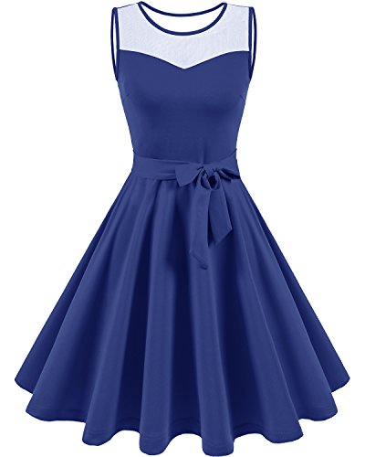 Homrain Robe Femme d'été de Soirée Cocktail Bal Pin up sans Manches avec Ceinture Royal Blue L Cover