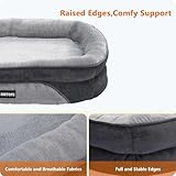 HMTOPE Orthopädisches Hundebett, Hundesofa, Vierseitiges Nackenrolle Kissen, rutschfeste Unterseite Hundekorb, Abnehmbar und Waschbar, Kleine Hunde, Mittelgroße Hunde, 90 x 71 x 15 cm, Hellgrau