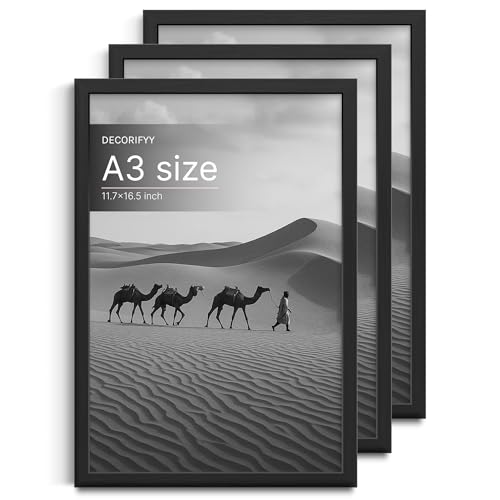 Image of Premium A3 Size Photo Frame for Wall (11.7x16.5 inch, Set of 3) - Photo Frames For Wall Decor and Home Decor | Black | Polished Plexiglass & MDF