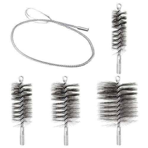 5 cepillos para escoba chimenea, cepillo para tubo de estufa de alambre de acero, cepillo para caldera de calefacción, cepillo para chimenea (30 mm, 50 mm, 80 mm, 150 mm), incluye barra de extensión