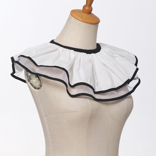 Women's Court Ruffled Pleated Collar Lace-up Shawl Scarf Double-Layered Victorian Elizabethan Neckwear4