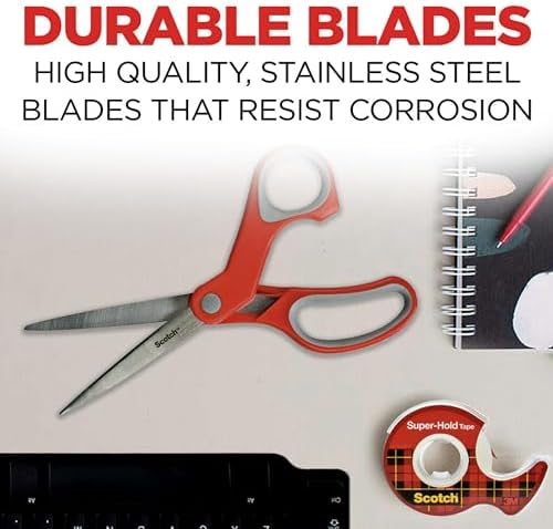 Scotch Scissors, 8" Multi-Purpose Scissors, Stainless Steel, 1 Pair, Red - 2
