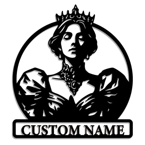 Personalized Queen Metal Wall Art Custom Name Sign Elegant Royal Lady Decor Vintage Noble Woman Steel Wall Hanging Gift for Home Bedroom Living Room (Style-4)