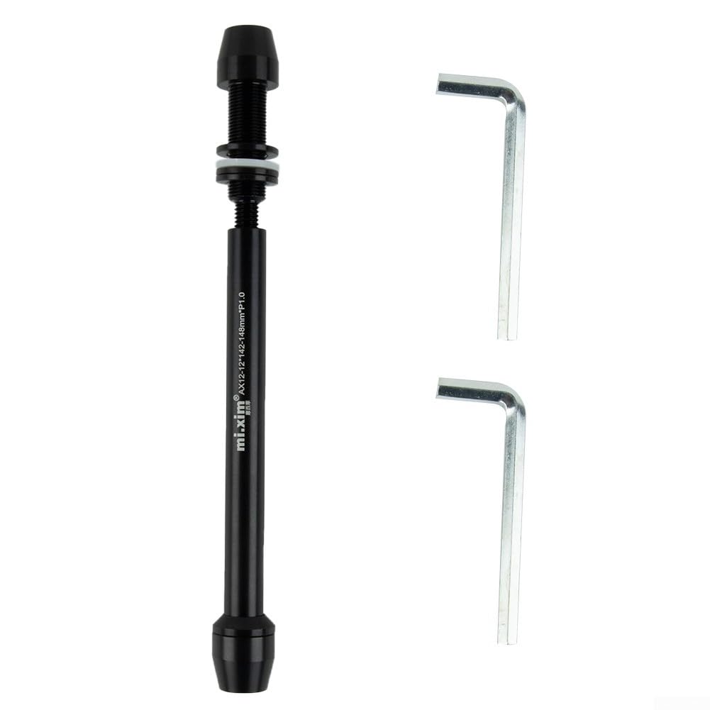 Indoor Bike Trainer Thru Axle Skewer 12x142-148mm P1.0/P1.5/P1.75 Aluminum Alloy Black Bicycle Component for Indoor Cycling Sports(P1.0)