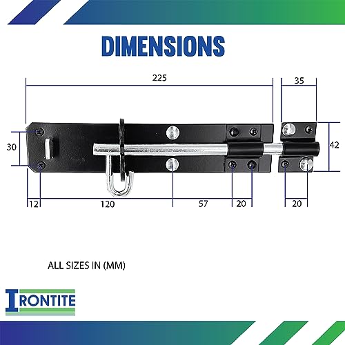 IRONTITE 2 Pack Black Brenton Bolt Gate Bolt 200mm (8"), Ideal Door Bolt Lock for Gates Sheds - Image 3