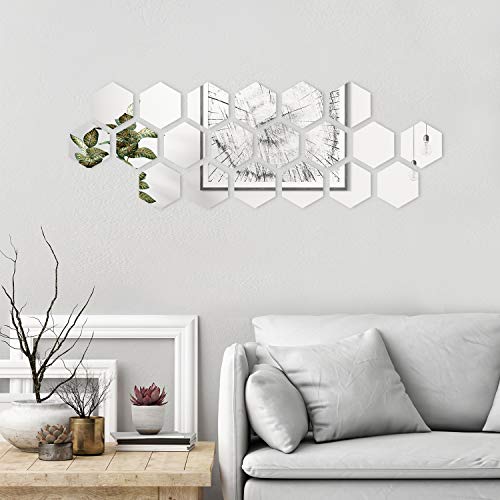 Kroshine Mirror Wall Stickers Self Adhesive Hexagonal 20Pcs Peel And Stick Mirror Tiles For Bedroom Living Room Silver 3D Acrylic Wall Decals Diy Wall Decor #TOP4