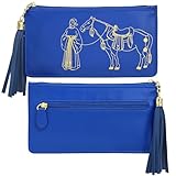 Juanxian Tribute Horse Reichtum Geldbörse rot, Feng Shui Geldbörse mit Reichtum Gott-Design, schmal, doppelt gefaltet, RFID-Kartenhalter, Geschenk für Fülle und Erfolg, blau