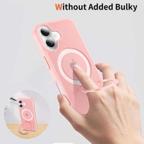 Image of Magnetic for iPhone 16 Case, 6.1 inch, Compatible with MagSafe, Rugged Kickstand, Not-Yellowing Military-Grade Protection, Matte Pink