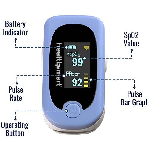 HealthSmart Deluxe Pulse Oximeter for Fingertip with Pulse Waveform Display, Displays Blood Oxygen Saturation Content, Pulse Rate and Pulse Bar with OLED Display, FSA HSA Eligible, Lanyard Included