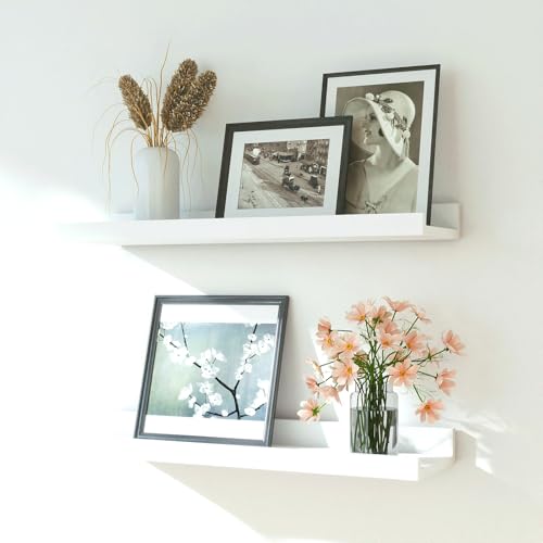 Image of White Floating Shelves for Wall Decor, 16 in Shelf with Lip Set of 2