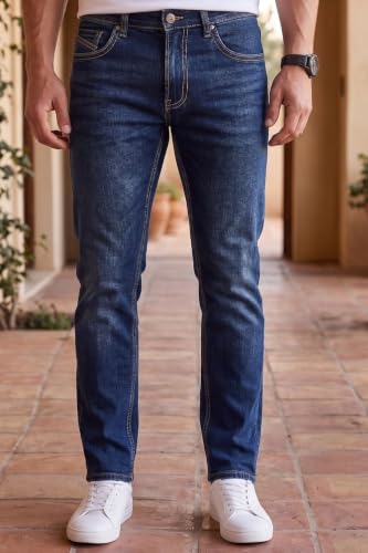 Image of Louis Philippe Men's Slim Fit Stretch Fabric for Comfort Premium Wash Aesthetic Authentic Twill and Durable Jeans