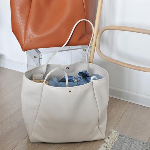 Oversize Pu Leather Tote Women Weekender Bag Shopper Handbag Travel Purse (Ivory) by HOXIS - Used condition - Image 4