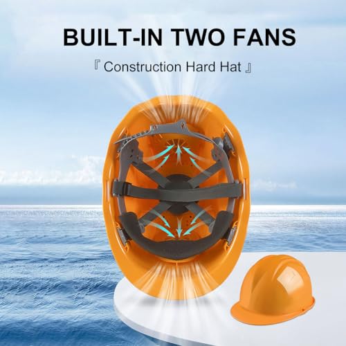 GL SUIT Unisex Construction Hard Hat Built in 2 Fan, USB Charging Lightweight Waterproof Working Safety Helmet for Construction and Home Improvement,Yellow,10000mA — view 2