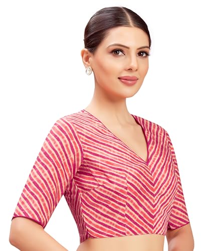 Image of Studio Shringaar Women's Leheriya Crepe Silk Half Sleeve Super Soft Readymade Saree Blouse