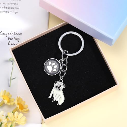 WEWAYSMILE Welpe Schlüsselanhänger, Hunde Schlüsselanhänger, Niedlicher Welpe-Schlüsselanhänger, Für Dekor Auto Schlüsselanhänger Tag Personalisierte Geschenk, Länge: 2.95 Zoll/7.5 cm (Mops)