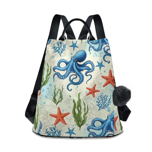 Sac à dos coraux de mer bleu pour femme idéal pour les sorties urbaines et balades vintage