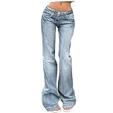 Mxiqqpltky Low Waist Bell Bottom Jeans for Women Y2k Straight Leg Stretch Bootcut Jeans Boyfriend Flare Denim Pants(Water Blue,Small)