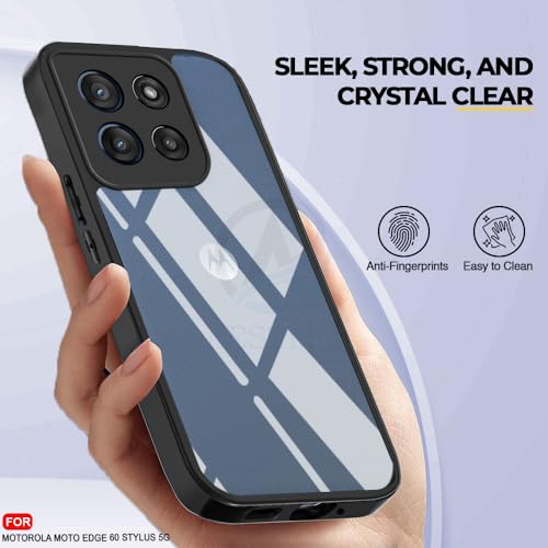 Image of AESTMO Moto Edge 60 Stylus 5G Back Cover | 360 Protection | Crystal Clear Hard Back Transparent | Bumper Case for Moto Edge 60 Stylus 5G (PC+TPU, Black Bumper)