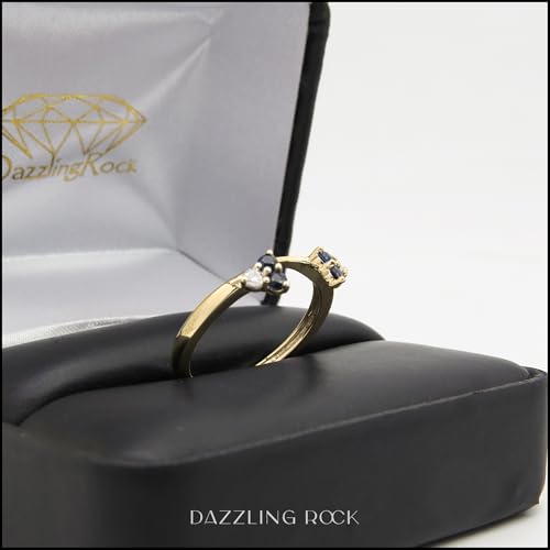 Dazzlingrock Collection 10K Solid Gold Round Blue Sapphire & White Diamond Womens Wedding Ring Matching Guard Band4