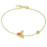 Schmuckart: Armband Katylen 925 Sterling Silber Farbige Edelstein-Schmuck Natürliche Citrin Peridot Biene Mikro-Intarsien Armband 14K Gelbgold,Gold,Einheitsgröße