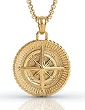Forge & Foundry Men's Compass Pendant Necklace with 22" Box Chain Included [Polished 18K Gold Over S