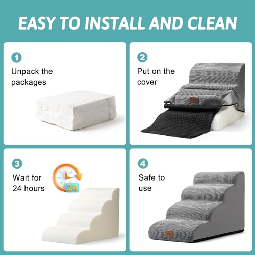 COZY KISS Wide Dog Stairs for Small Dog 15.7" H, Pet Step for Puppy, Older Cat, Curved Ramp for Couch, Durable Anti-Slip Ladder with High Density Foam, 3 Step, 17.7x22.4x15.7 inch, Grey by COZY KISS - Image 5