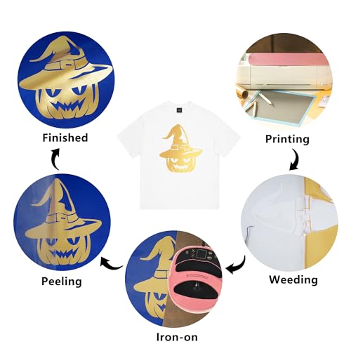 Image of RENLITONG HTV Shiny Golden PU Stretch Metallic Heat Transfer Vinyl 12 Inch x 7 feet Roll DIY for T-Shirt Clothing Iron on Vinyl for All Cutter Machine Glossy(Shiny Golden)