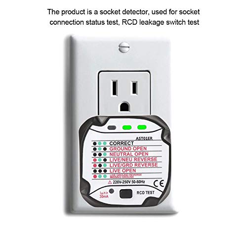 Walfront AST01 Socket Tester plugged into a US-style wall socket, showing green indicator lights
