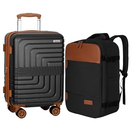 Romswi 21In Carry Sets, Expandable Carry On Luggage Set with Backpack, PC+ABS Hardside Carry-On Suitcase Set with YKK Zipper & Spinner Wheels Black