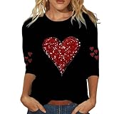 Uwdiohq Deal of The Day Prime Today Maglietta da Donna con Maniche a 3/4, San, Stampa con Paillettes, Girocollo Ampio, Maglietta da Strada Vestiti Lunghi Invernali Maglietta Don Tiktok Trend Items