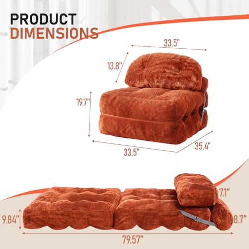 Image of Folding Sofa Bed, Convertible Sleeper Chair with Back Support and Pillow