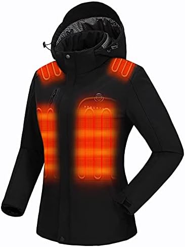 Venustas Women's Heated Jacket with Battery Pack 7.4V, Windproof Electric Insulated Coat with Detachable Hood Slim Fit