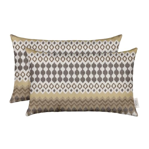RSH DECOR: Jumbo Lumbar Pillows Set of 2 | 26" x 16" | Water and Fade-Resistant Performance Fabric | Outdoor Pillow Covers with Down-Alternative Inserts | Made in USA (Divide Leaf Toffee)