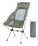 MARCHWAY Lightweight Folding High Back Camping Chair with Headrest, Portable Compact for Outdoor Camp, Travel, Picnic, Festival, Hiking, Backpacking (Highback Green)