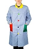 Tejido resistente que resiste lavados a máquina y secadora. No precisa planchado. Perfecto para proteger la ropa en colegio, comedor y manualidades. Mangas con puño de goma para un perfecto ajuste.