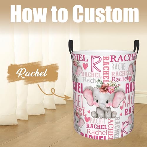 Image of Custom Name Laundry Hamper, Personalized Elephant Laundry Basket with Name for Boys Girls Kids Men Women, Customized Name Dirty Clothes Basket Gifts for Clothes Toy Bathroom Bedroom Laundry Room Dorm