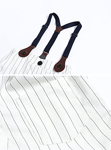 Toddler Baby Boys Gentleman Outfit Suits, Long Sleeves Dress Shirt With Bowtie + Suspender Pants Clothes Set， Yellow Dino + White Striped 12-18 Months = Tag 80 #TOP4