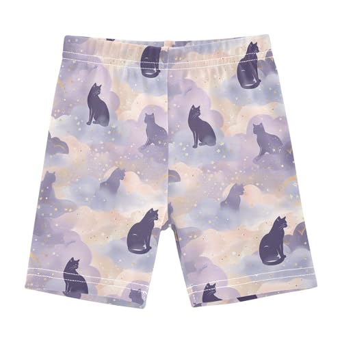 Purple Cloud with Cat Girls Shorts Elastic Waist Sports Shorts Girls Leggings Pants for 4-10 Years