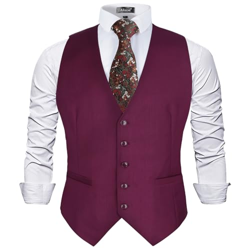 Image of Alizeal Mens Classic Solid Suit Vest Regular Fit Tuxedo Waistcoat