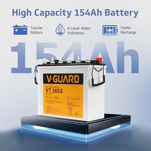 Image of V - Guard Smart Inverter & Battery Combo (Smart Pro 1200 Digital Sine Inverter, VT 165S (154 Ah Tall Tubular Battery)) for Home, Office & Shops