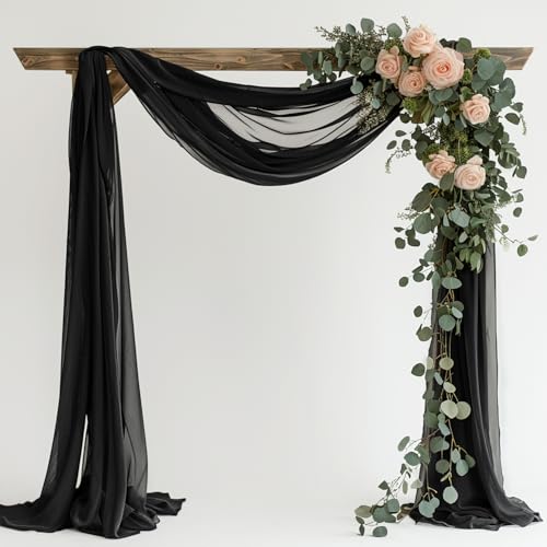 Xiomot Wedding Arch Draping Fabric 1 Panel Black Sheer Backdrop Drapes