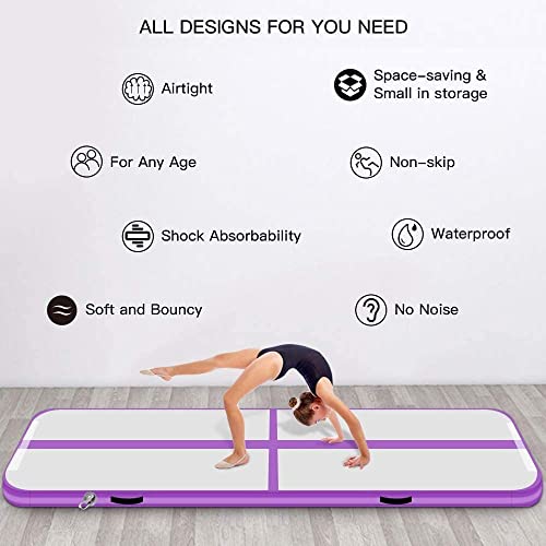 Foto von KIKILIVE 10CM Hoch Gymnastikmatte Tumbling Matte, 3M Aufblasbar Gymnastik Track Matte Air Turnmatte mit Luftpumpe Aufblasbare Sportmatte für Fitness/Outdoor/Yoga/Training usw Purple