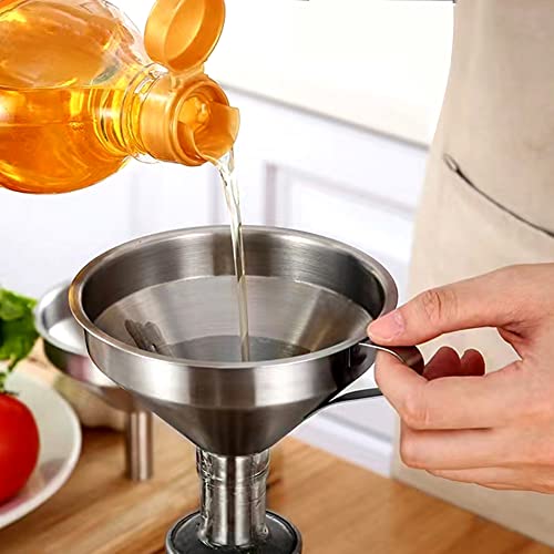 Weymier Metal Funnels For Kitchen Use With 1 Removable Strainer 3 Pcs Food Grade Stainless Steel Funnels For Filling Bottles Transfer (4.33" 5.12" 5.9") #TOP5