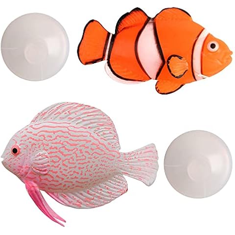 Pleenild 2 Pieces Lifelike Silicone Fake Fish Fish Tank Decor Floating Ornament Simulation Artificial Tropical Fish for Aquariums Colorful Decoration Cover