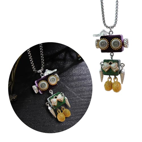 Collier ras du cou robot en bois avec chaîne de clavicule punk réglable - 2