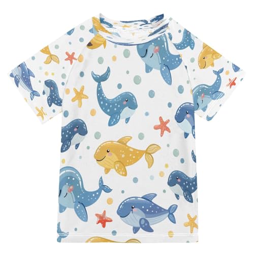Toddler Boy Rash Guard Short Sleeve Swim Shirt Ocean Theme Print Rashguard 9-10T Beach Shirts Quick Dry,105