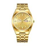 FHGSPQWM Orologio analogico classico per lui e lei, design elegante, cinturino in acciaio, orologio da polso per San Valentino, regalo per San Valentino, Oro, Men pattern