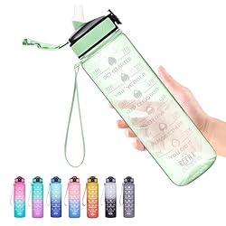 Motivational Quote and Time Marker: 32 oz water bottle with time markers and inspiring quotes, great for tracking daily water intake and staying hydrated. Functional Design: The bottle with straw allows for spill-proof sipping; The flip-top lid has a...